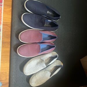 Three used pairs of Rothy slip on sneakers original style all size 11 for $50